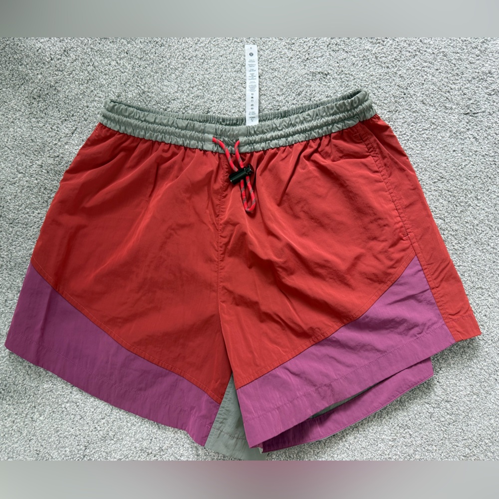 lululemon athletica Red and Purple Athletic Shorts with Olive Waistband